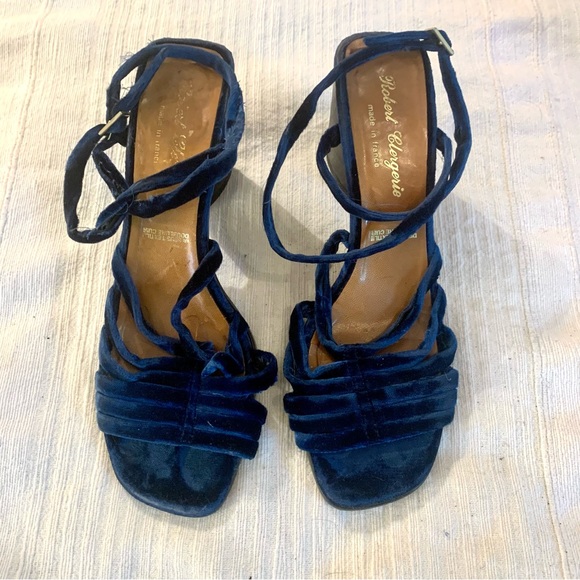 Robert Clergerie Shoes - Robert Clergerie vintage navy blue velvet sandals/heels